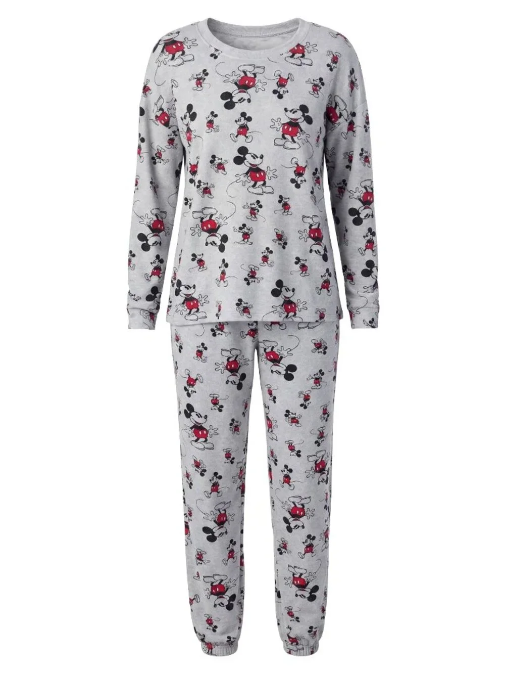 Disney Mickey Mouse Womens Pajama Set L 12-14 Gray Fleece Jogger Lounge NWT